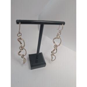 925 Sterling Silver Dangle Drop Earrings Abstract Modern Fishhook Mexico